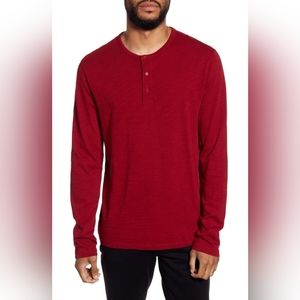 Vince Regular Fit Long Sleeve Henley T-Shirt Red